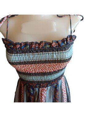 True Vintage Peasant Bohemian Dress sz 9 Maxi Ruffle Trim & Smocked Bodice
